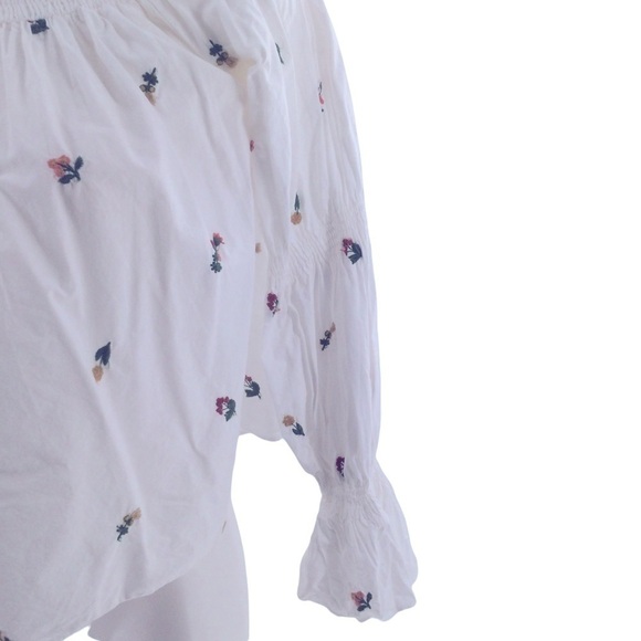Zara Off the Shoulder White Floral Embroidered Long Ruffle Sleeve Boho Top - Picture 7 of 11
